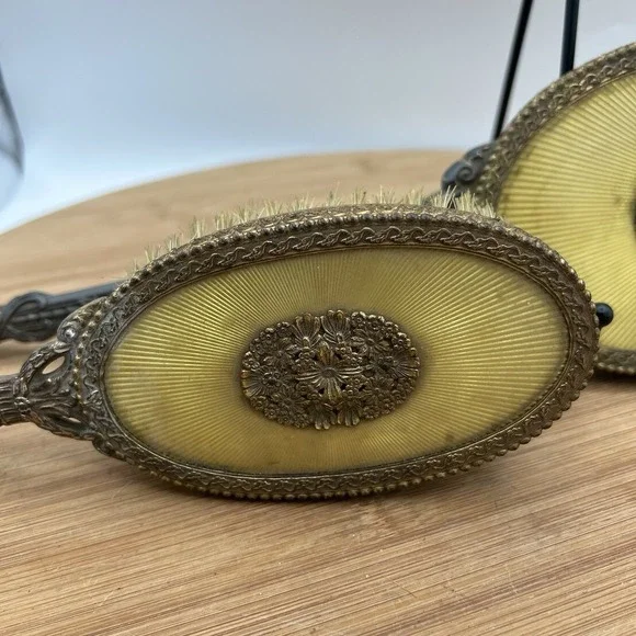 Apollo Hand Mirror & Brush Set Ormolu Filigree Floral Vanity Hollywood Regency Vanity Mirrors